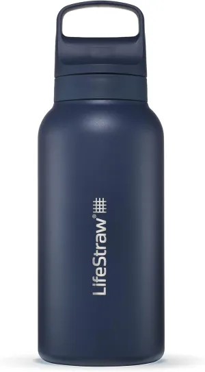 LifeStraw Go Series  Insulated Stainless Steel Water Filter Bottle for Travel and Everyday Use Removes Bacteria, Parasites and Microplastics, Improves Taste, 1L Aegan Sea