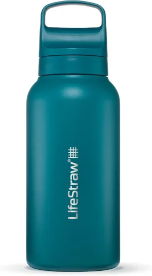 LifeStraw Go Series  Insulated Stainless Steel Water Filter Bottle for Travel and Everyday Use Removes Bacteria, Parasites and Microplastics, Improves Taste, 1L Laguna Teal