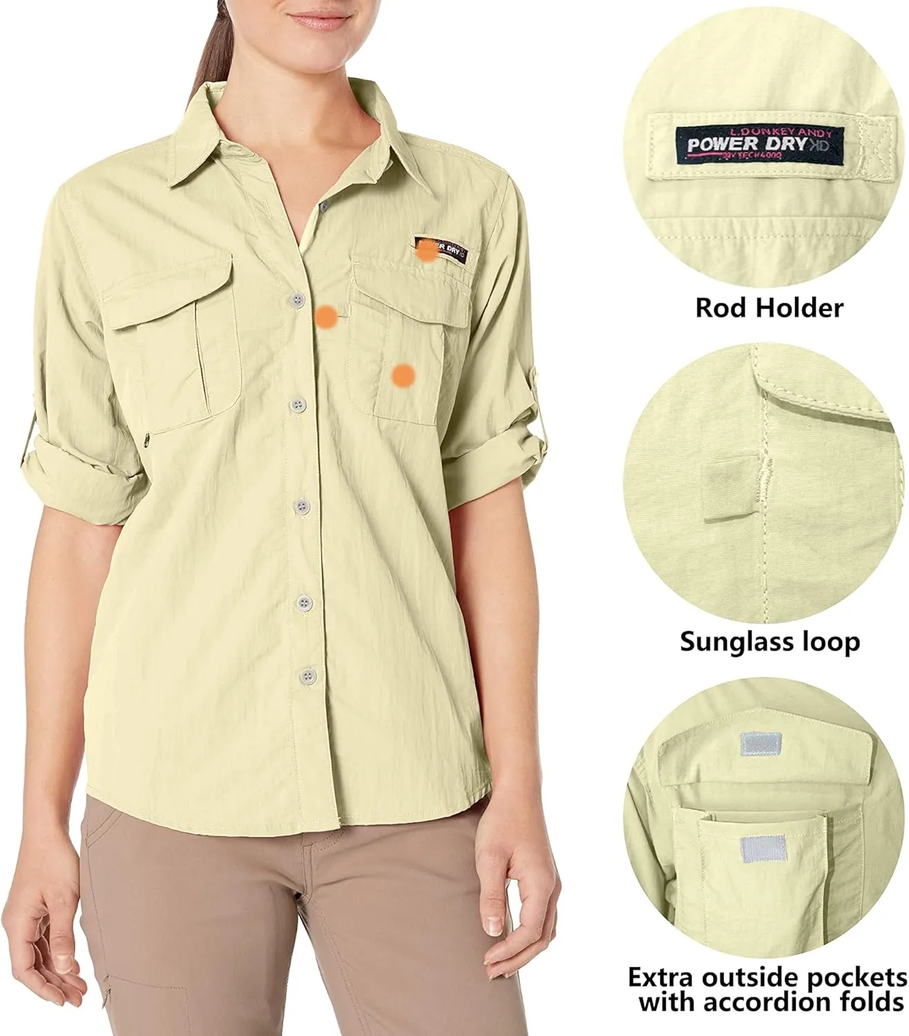 Little Donkey Andy Women's UPF 50  UV Protection Shirt, Long Sleeve Fishing Shirt, Breathable and Fast Dry