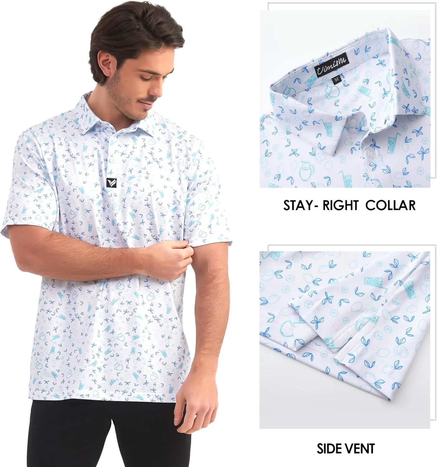 Mens Golf Polo Shirts Short Sleeve Dry Fit Performance Moisture Wicking Casual Print Collared Golf Shirts for Men