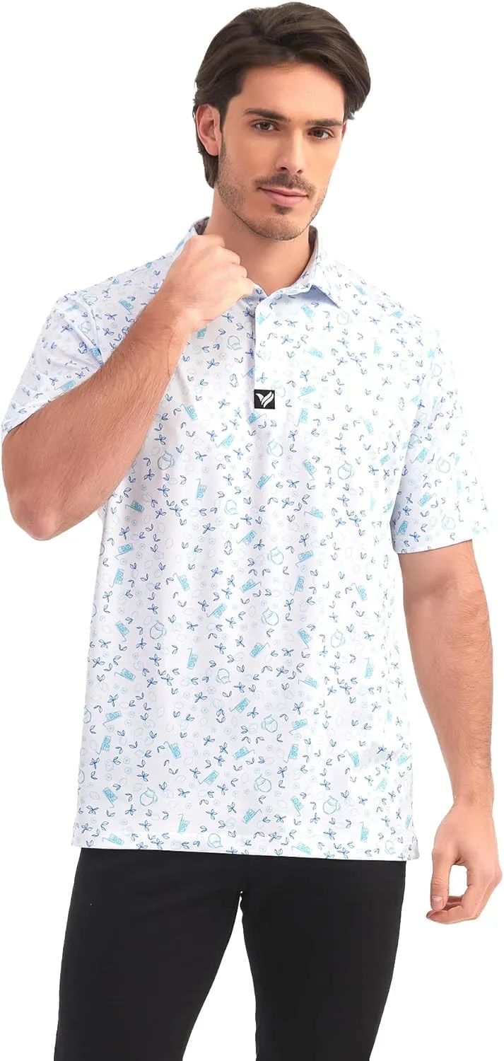 Mens Golf Polo Shirts Short Sleeve Dry Fit Performance Moisture Wicking Casual Print Collared Golf Shirts for Men