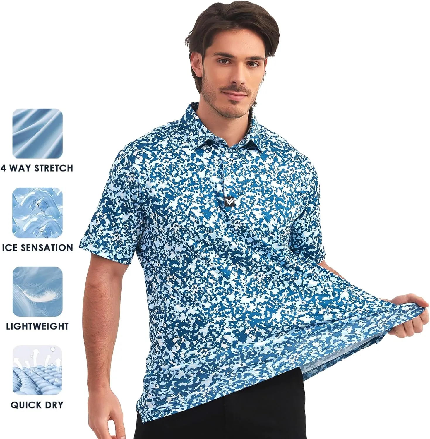 Mens Golf Polo Shirts Short Sleeve Dry Fit Performance Moisture Wicking Casual Print Collared Golf Shirts for Men