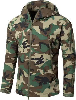 Men's Softshell Jacket Waterproof Fleece Hooded Outdoor Hunting Coat