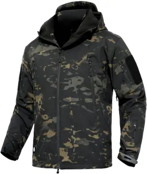 Men's Softshell Jacket Waterproof Fleece Hooded Outdoor Hunting Coat
