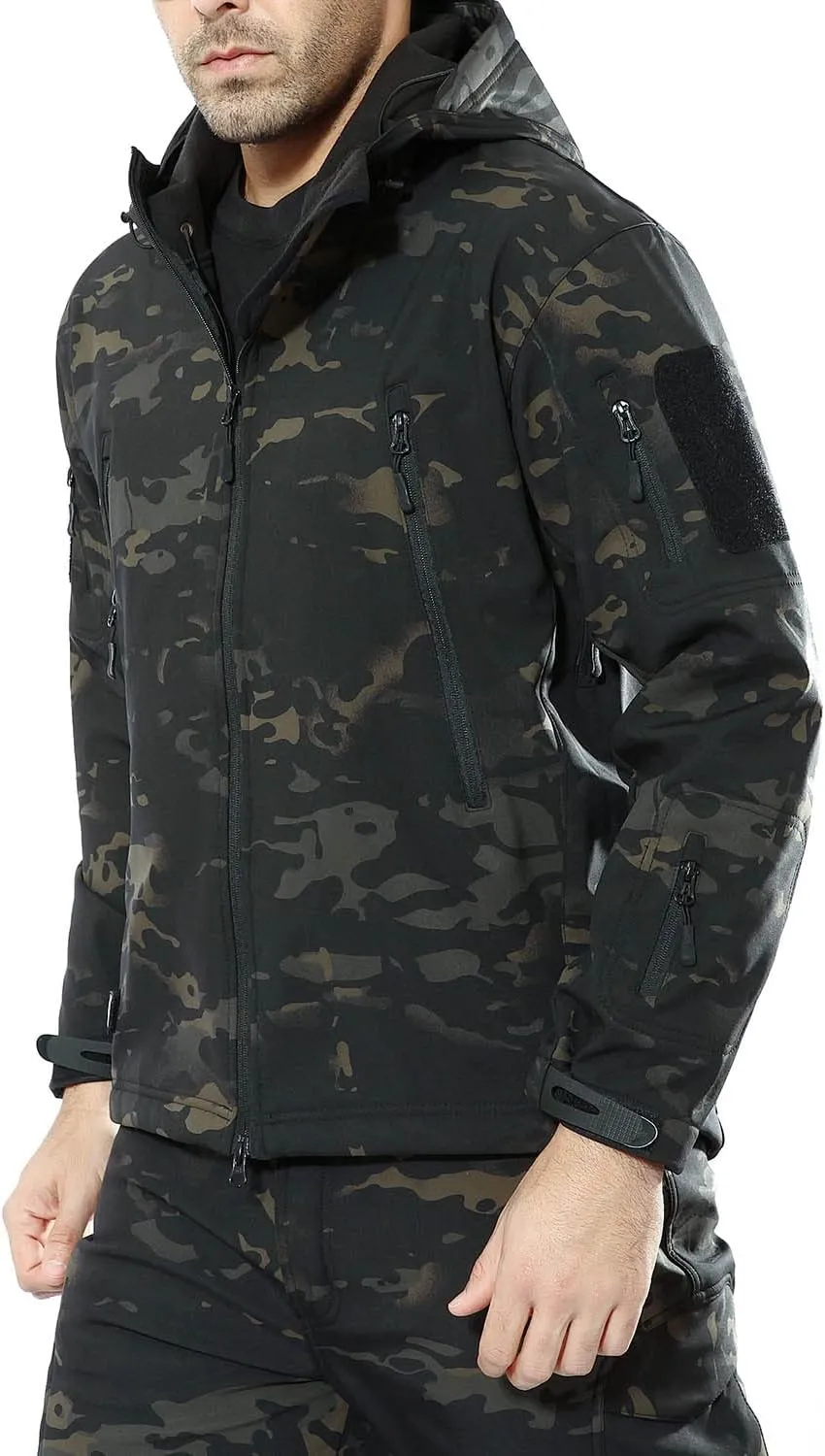 Men's Softshell Jacket Waterproof Fleece Hooded Outdoor Hunting Coat