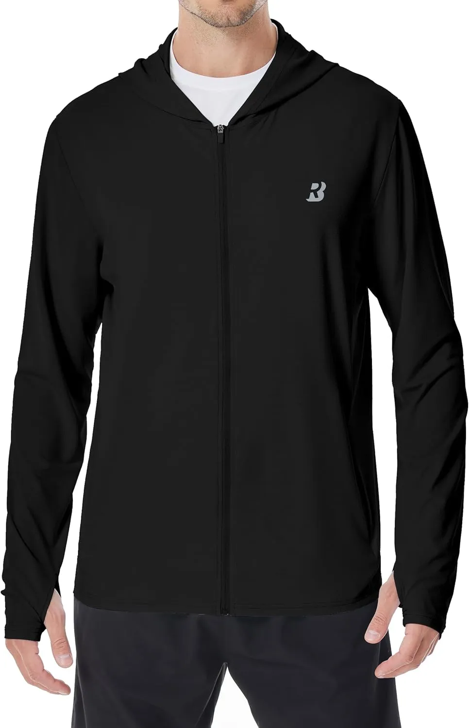 Mens UPF 50  Sun Shirt, Lightweight Moisture Wicking Full Zip Fishing Hoodie, Hiking Jacket with Pockets and Thumbholes