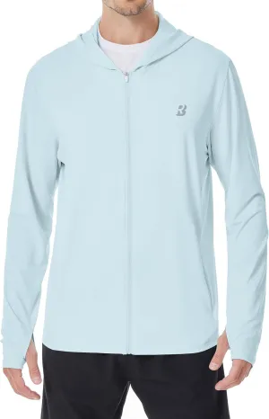 Mens UPF 50  Sun Shirt, Lightweight Moisture Wicking Full Zip Fishing Hoodie, Hiking Jacket with Pockets and Thumbholes