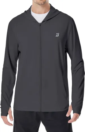 Mens UPF 50  Sun Shirt, Lightweight Moisture Wicking Full Zip Fishing Hoodie, Hiking Jacket with Pockets and Thumbholes