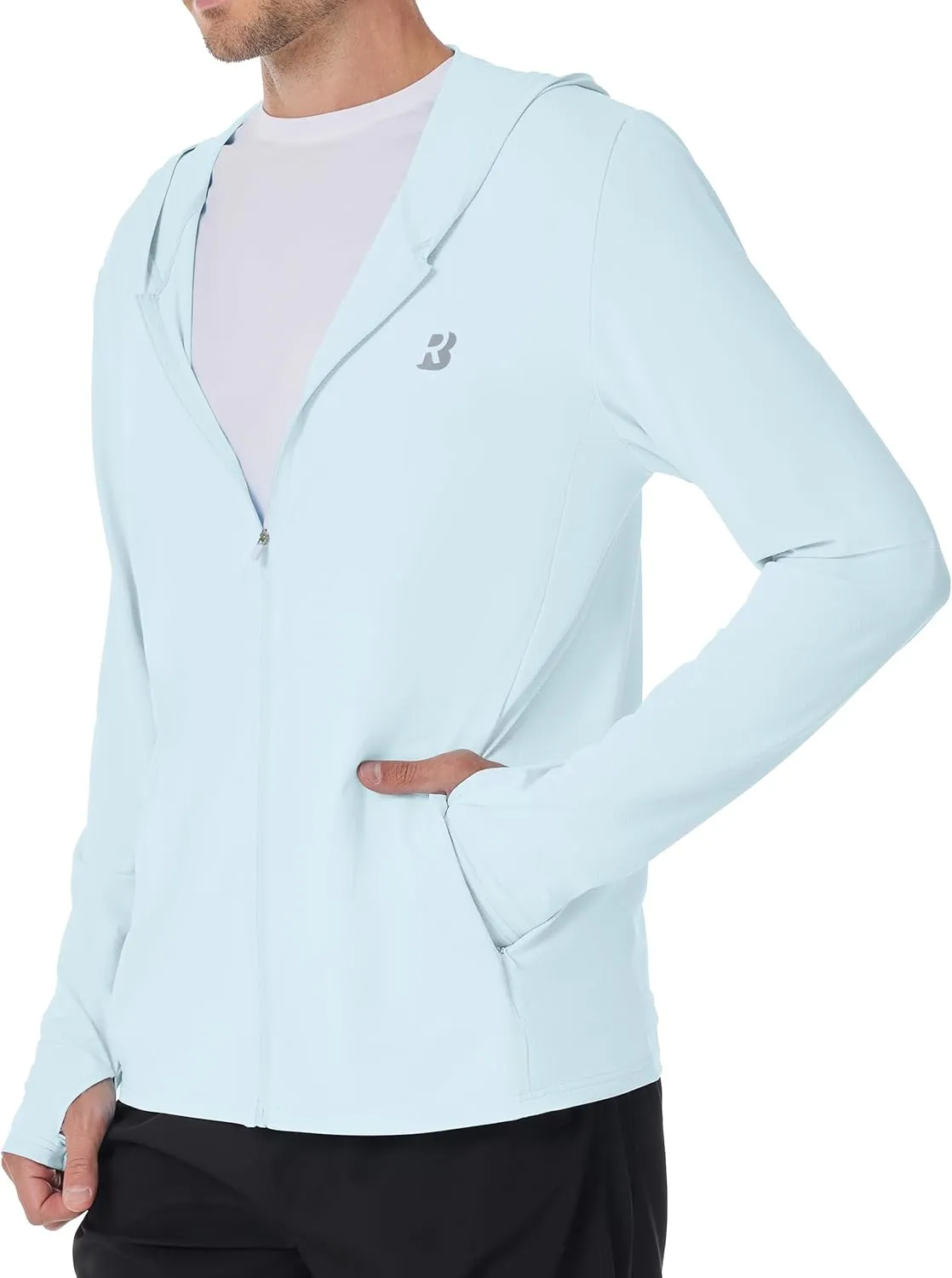 Mens UPF 50  Sun Shirt, Lightweight Moisture Wicking Full Zip Fishing Hoodie, Hiking Jacket with Pockets and Thumbholes