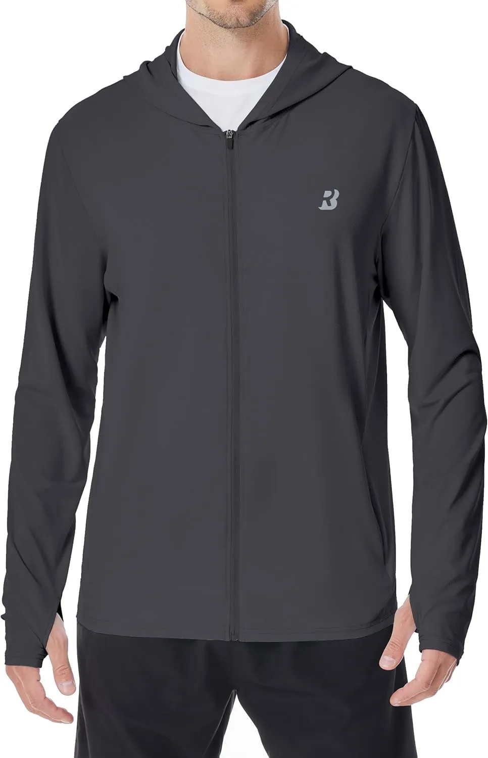 Mens UPF 50  Sun Shirt, Lightweight Moisture Wicking Full Zip Fishing Hoodie, Hiking Jacket with Pockets and Thumbholes