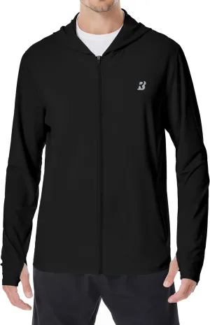 Mens UPF 50  Sun Shirt, Lightweight Moisture Wicking Full Zip Fishing Hoodie, Hiking Jacket with Pockets and Thumbholes