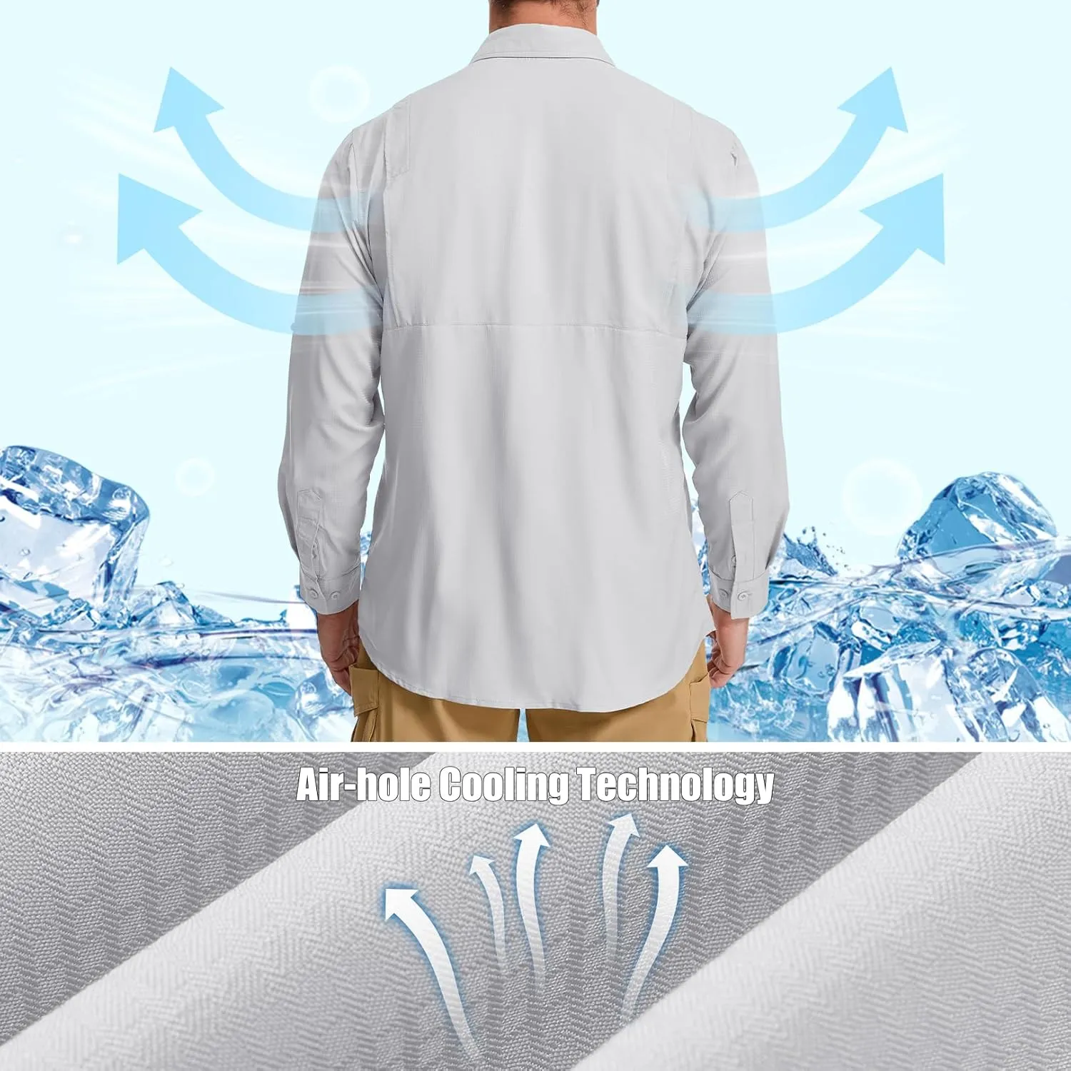mixtiq Men's Sun Protection Safari Shirts Long Sleeve UPF 50  UV Quick Dry Travel Hiking Fishing Shirts with Zipper