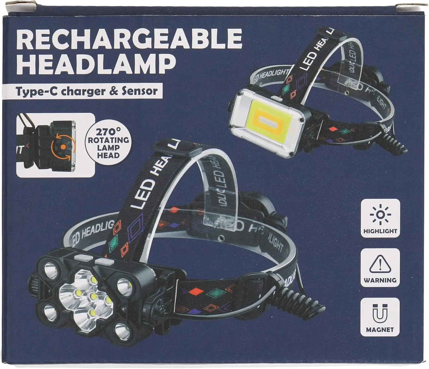 MoKo Rechargeable Headlamp, 3-in-1 2500 High Lumens Head Lamp with 9 LED, 13 Modes IP44 Waterproof LED Headlamp with 3 Color Temps, Running Headlight for Camping, Cycling, Hiking, Fishing, Black