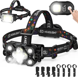 MoKo Rechargeable Headlamp, 3-in-1 2500 High Lumens Head Lamp with 9 LED, 13 Modes IP44 Waterproof LED Headlamp with 3 Color Temps, Running Headlight for Camping, Cycling, Hiking, Fishing, Black