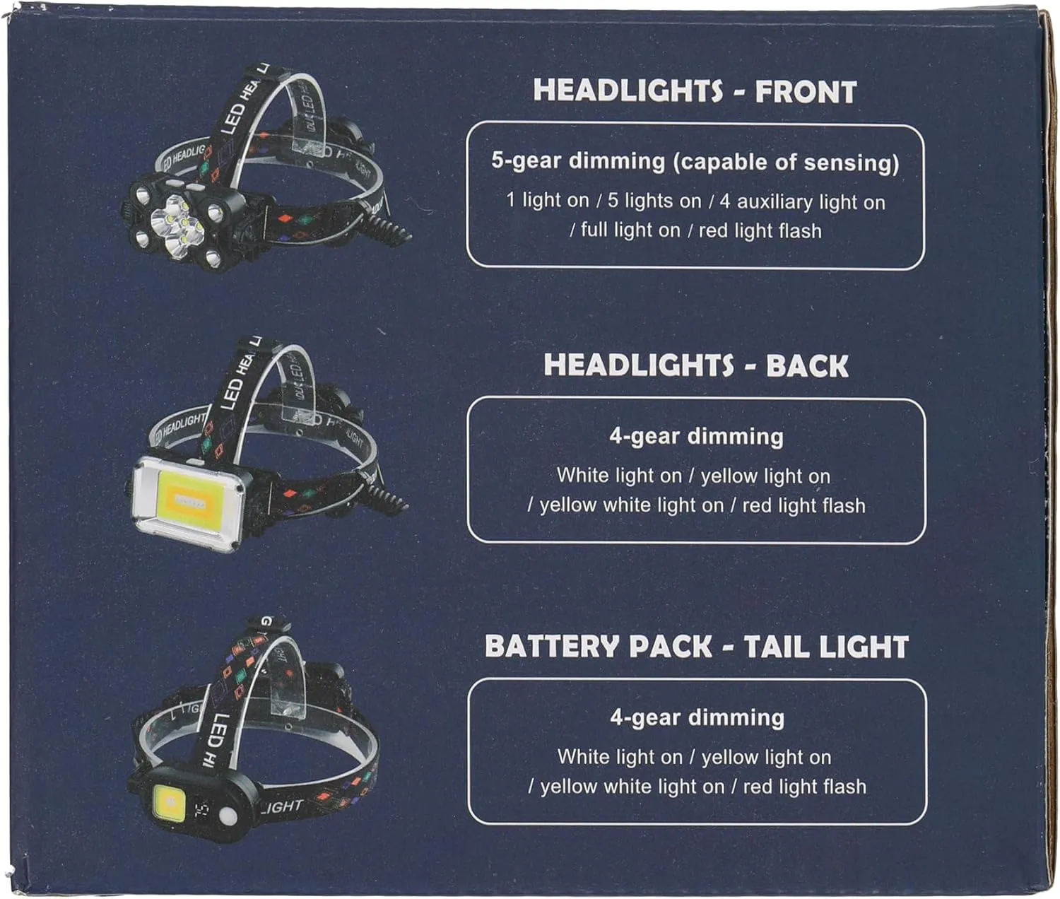 MoKo Rechargeable Headlamp, 3-in-1 2500 High Lumens Head Lamp with 9 LED, 13 Modes IP44 Waterproof LED Headlamp with 3 Color Temps, Running Headlight for Camping, Cycling, Hiking, Fishing, Black