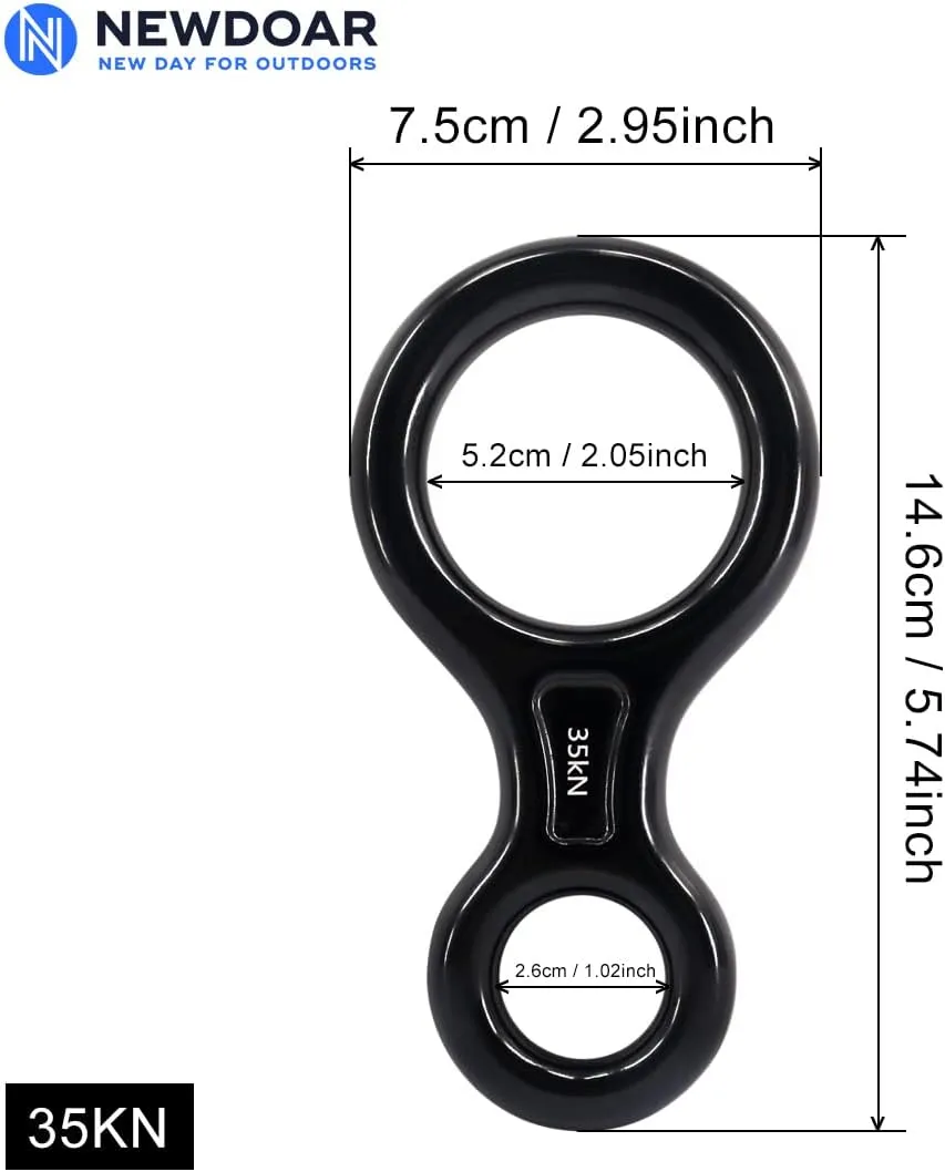 NewDoar Climbing Gear Downhill Equipment Rigging Plate 40kN Rescue Figure 8 Descender with Large Bent-Ear for Climbing Belaying and Rappelling Device