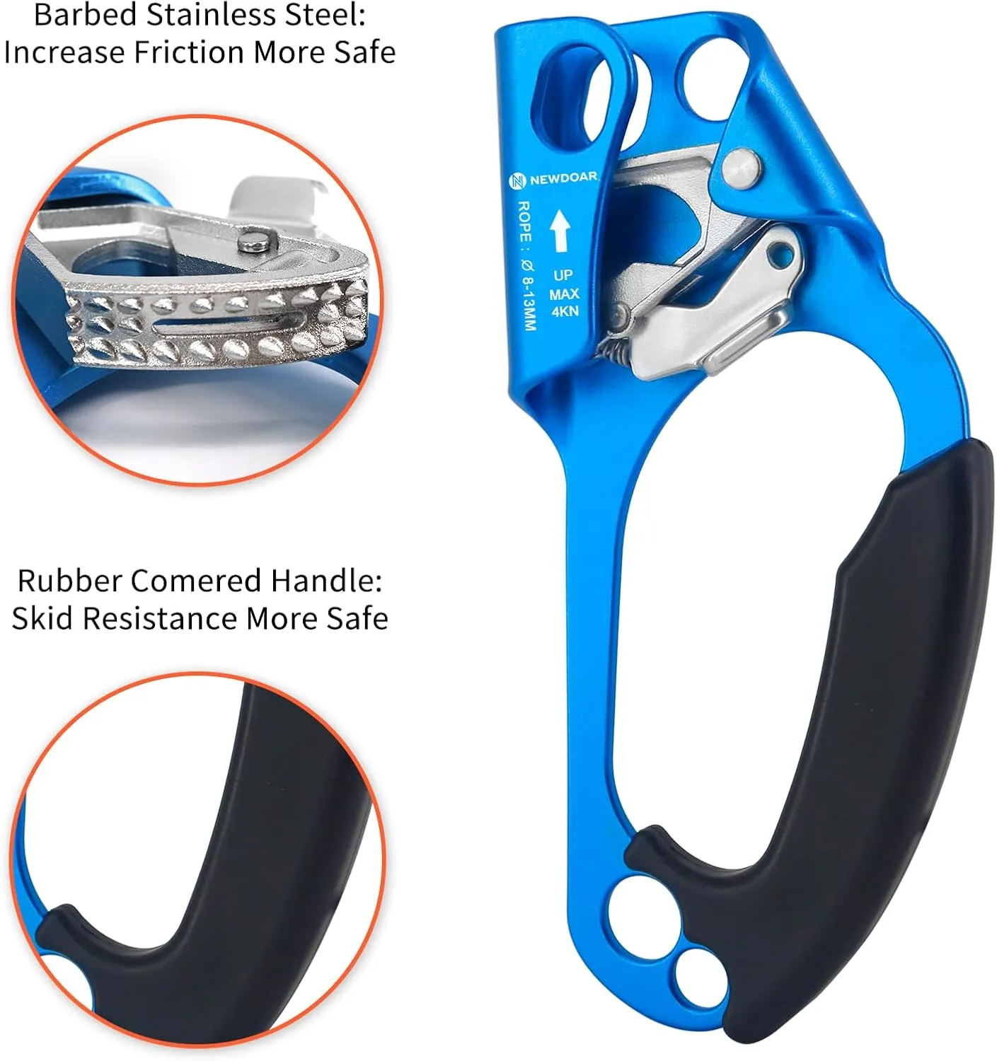 NewDoar UIAA & CE Certified Hand Ascender Rock Climbing Tree Arborist Rappelling Gear Equipment Rope Clamp for 8~13MM Rope