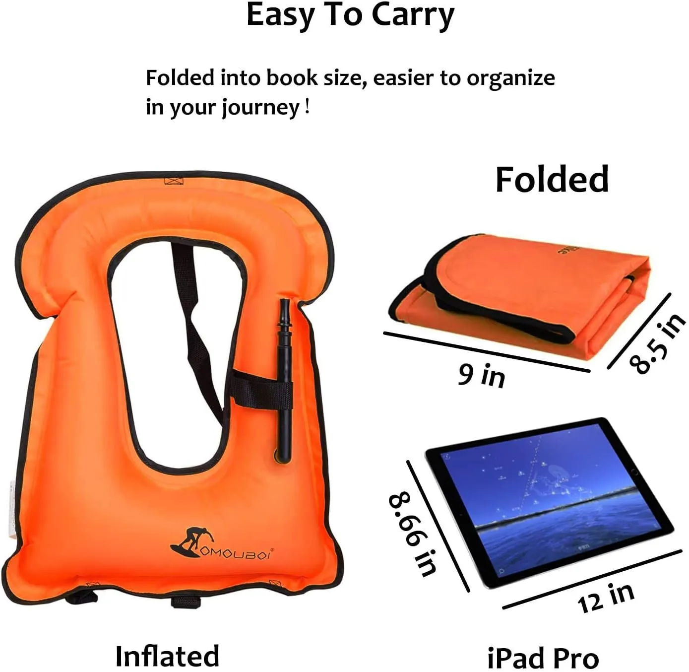 OMOUBOI Inflatable Snorkel Vest Kayak Swim Vest for Adults Snorkel Vests Inflatable Buoyancy Jacket Portable Diving Jackets Swimming Vests for Snorkeling Water Sports Beginner Adults-Only (96-220 lbs)