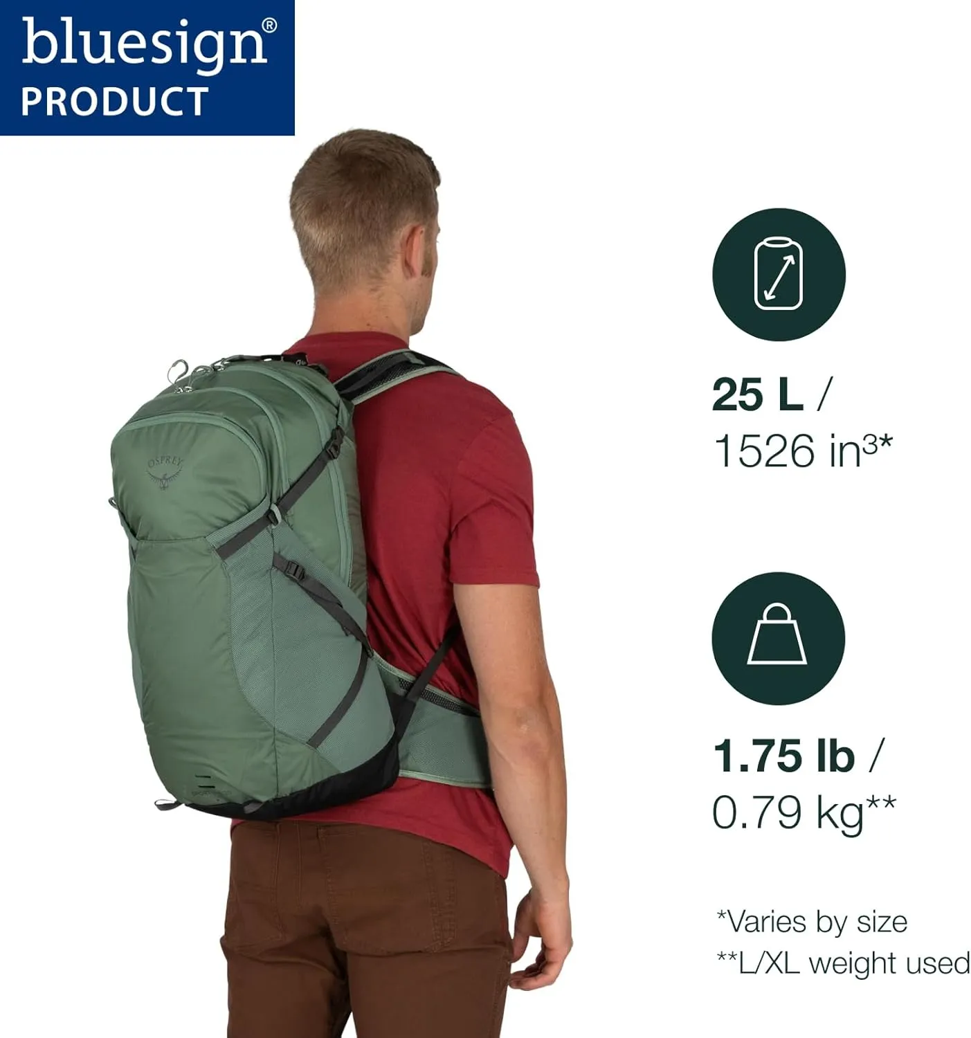 Osprey Sportlite 25L Unisex Hiking Backpack, Pine Leaf Green, S/M