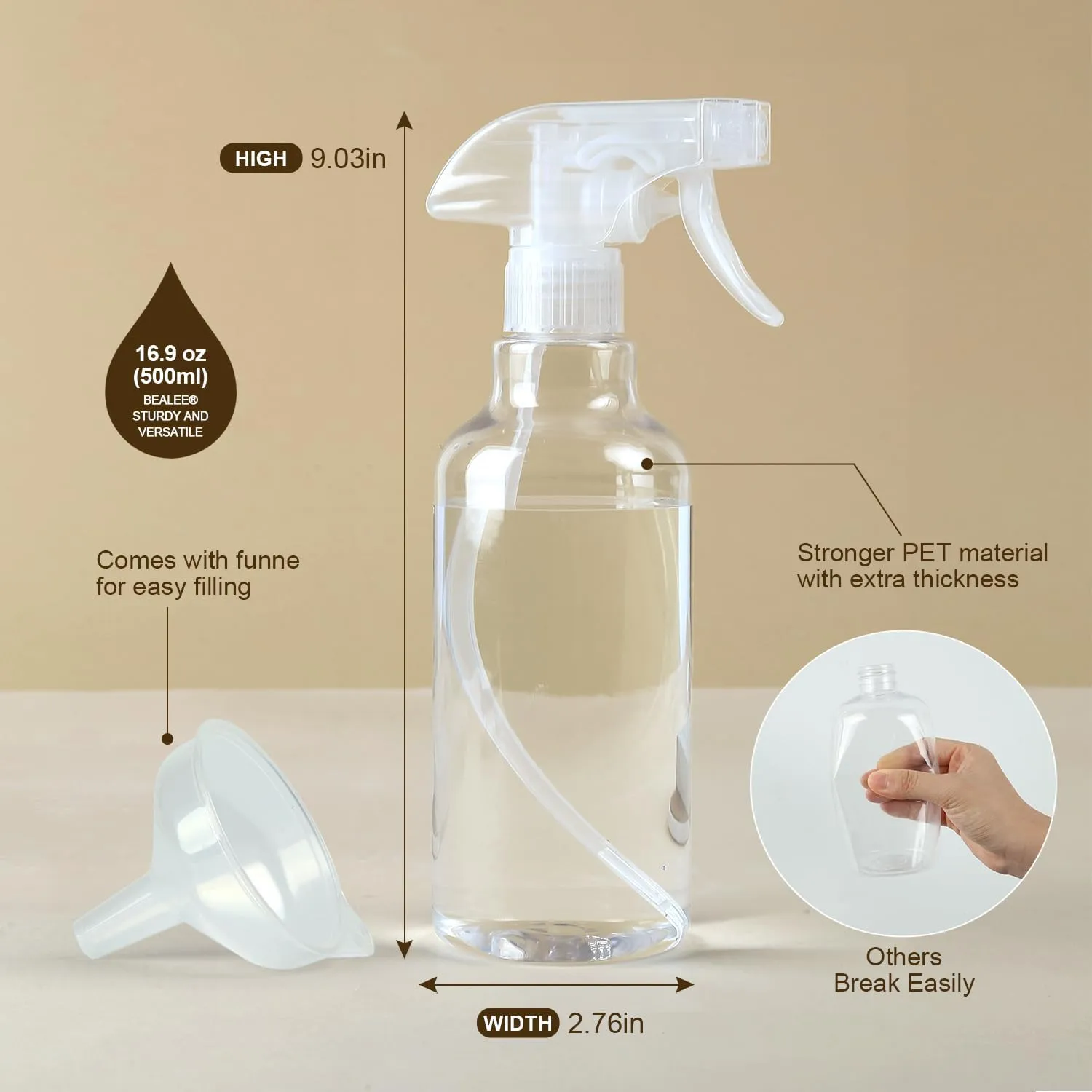 Plastic Spray Bottles, 2-Pack, 16.9 Oz, Mist & Stream, Heavy Duty Spraying, Empty Water Spray Bottle for Cleaning Solutions, Essential Oils, Hair, Plants, BBQ, Cat Dog Behavior Correction (Clear)