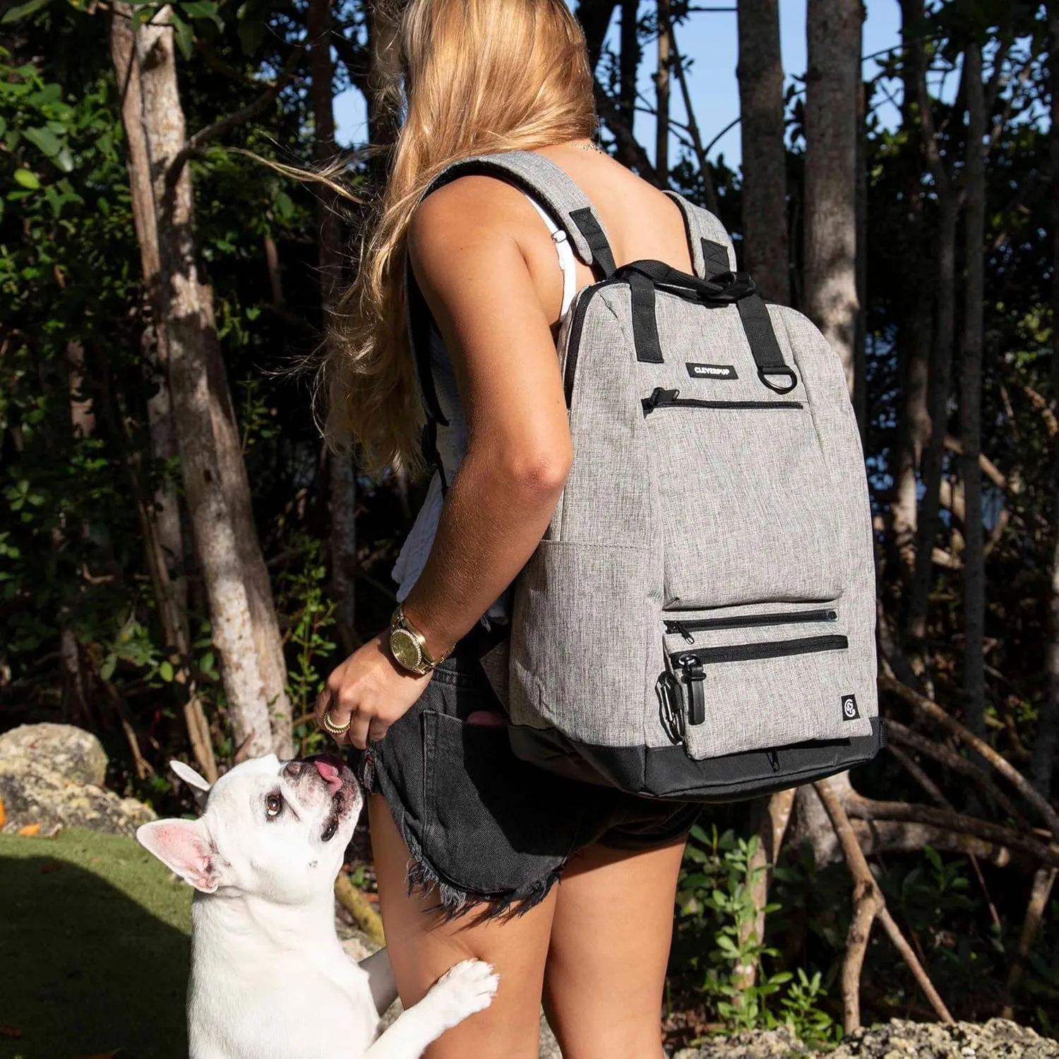 Porter 2-in-1 Dog Gear Backpack  Premium Dog Travel Bag with 10 Pockets, Zip-Off Treat Pouch, Leash Clip, Waterproof Pockets & Water Bottle Holder  Weekend, Hiking, Camping, Heather Grey
