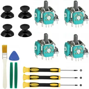 Replacement Thumbsticks for Xbox One S/X Controller, 4pcs 3D Joystick Parts Analog Caps with Repair Tools Kit, T6 T8 T10 Screwdriver Compatible with Xbox One S/X Controller