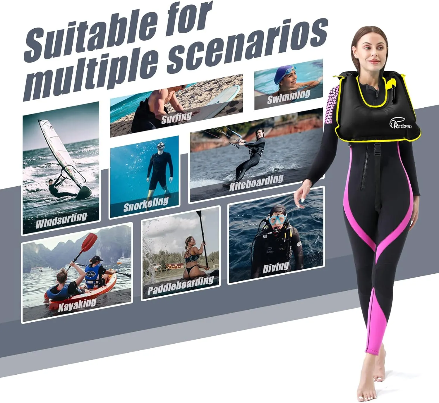 Rrtizan Snorkel Vest, Adults Portable Inflatable Swim Vest Buoyancy Aid Swim Jackets for Men & Women