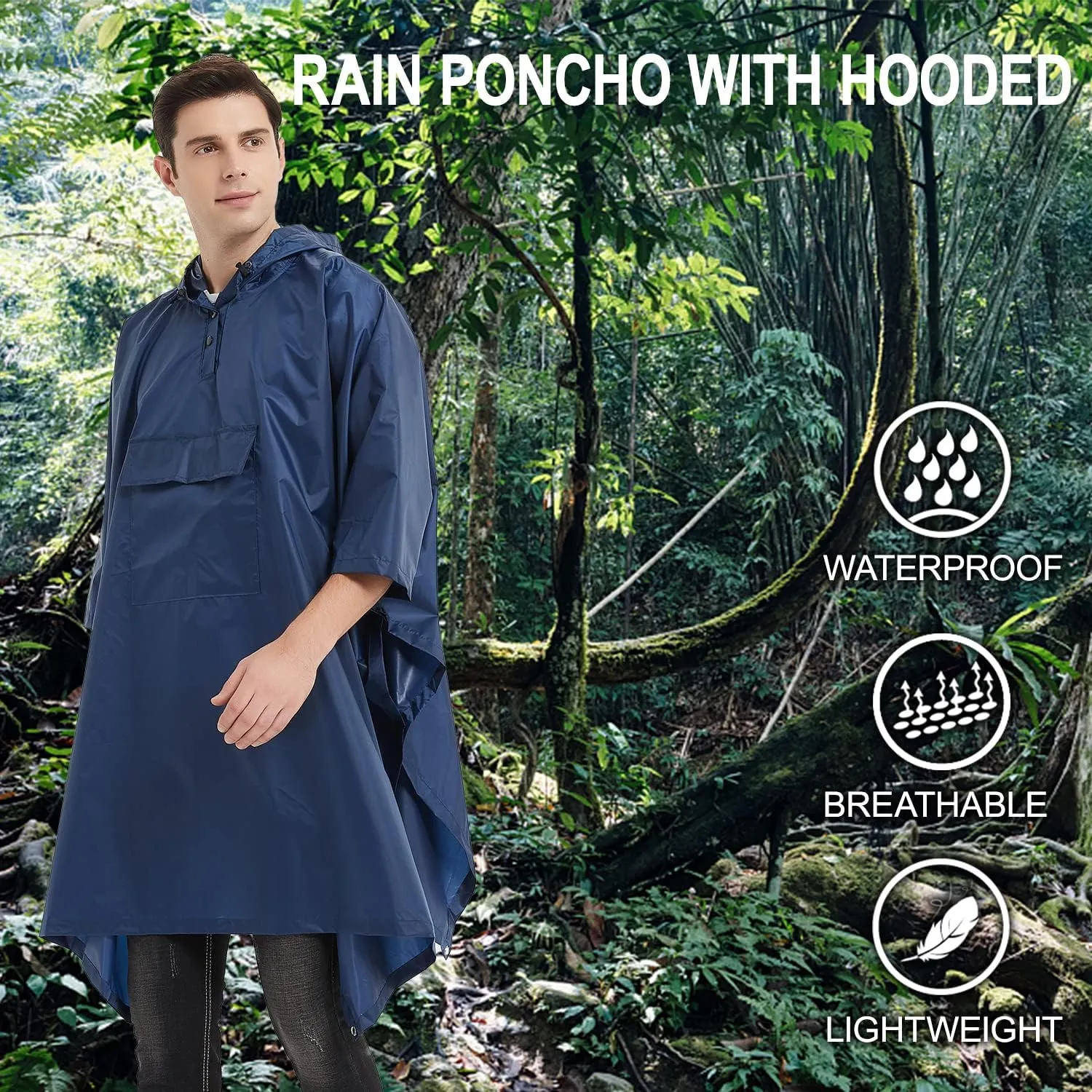 salamra Hooded Rain Poncho Waterproof Raincoat Jacket for Men/Women/Adults with Pocket