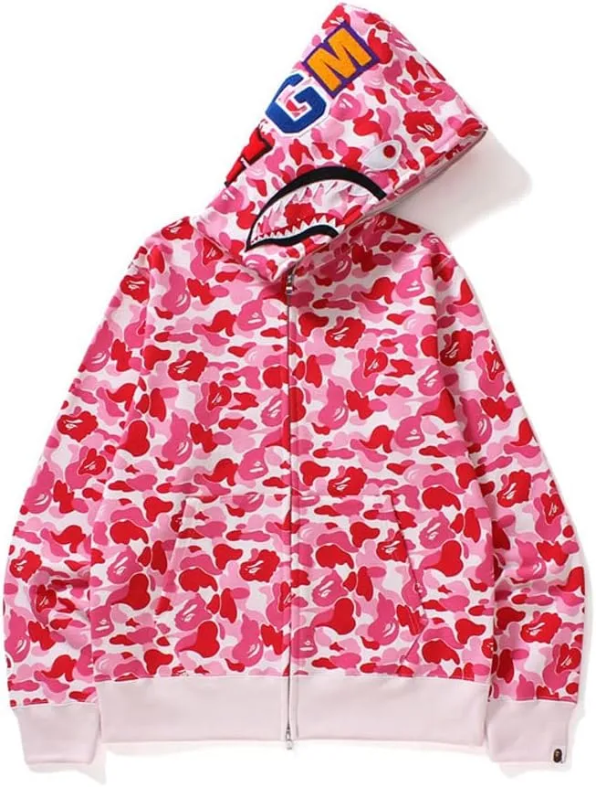 Shark Jaw Camo Jacket Hoodie Shark Mouth Sweatershirt Full Zip Up for Adults