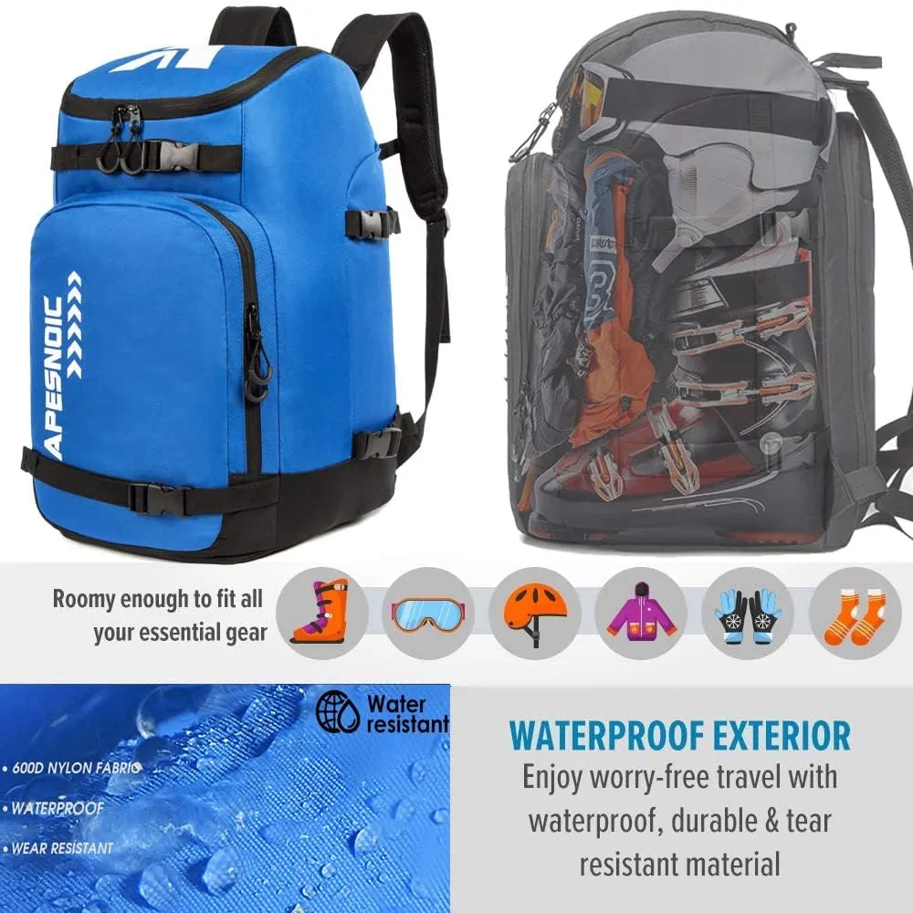 Ski Boot Bag - Ski and Snowboard Boots BackpackExcellent for Travel with Waterproof Exterior & Bottom - for Men, Women and Youth.