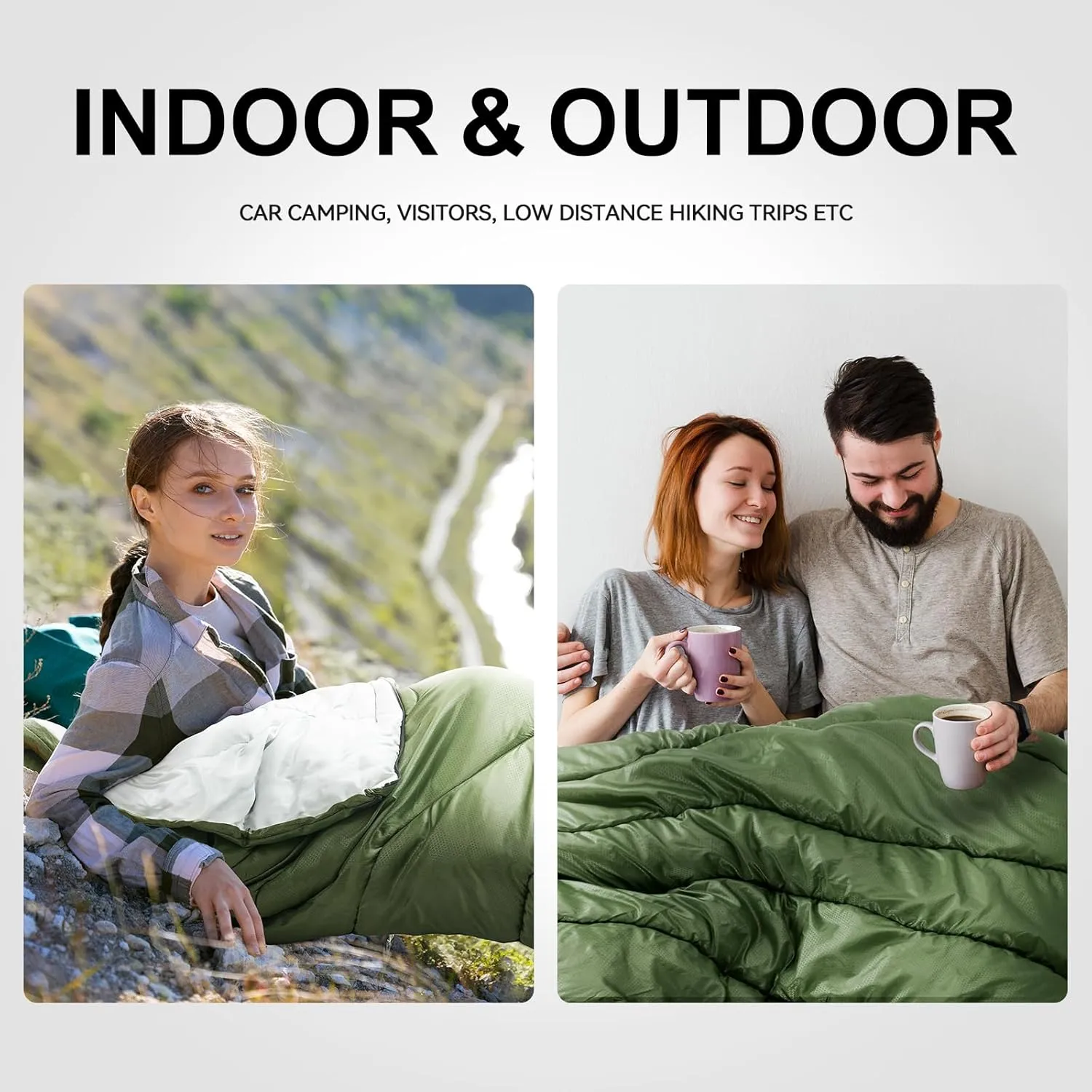 Sleeping Bags for Adults Warm Weather, Waterproof, Lightweight Backpacking Camping 3 Seasons Sleeping Bag with Compression Sack Camping Essentials Gear