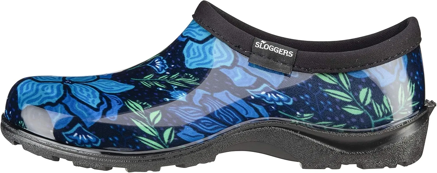 Sloggers Original Waterproof Rain and Garden Shoe for Women Outdoor Slip-On Garden Clog - Made in The USA with Premium Comfort Insole and Arch Support - Blue Spring Surprise Print, Size 10