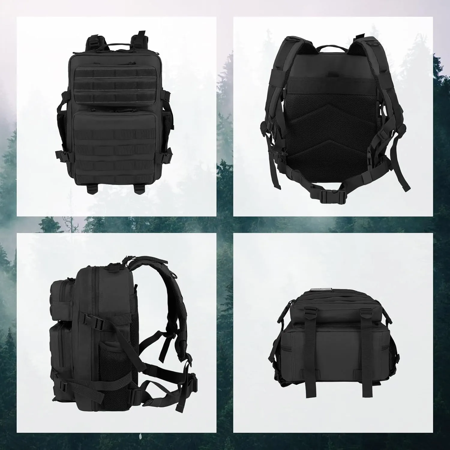 Small 25L Military Tactical Backpack For Men Woman Molle Army Pack Survival Bug Out Bag Hiking Rucksack Gym Backpacks With Bottle Holder Camping Outdoor Work Daypack Black