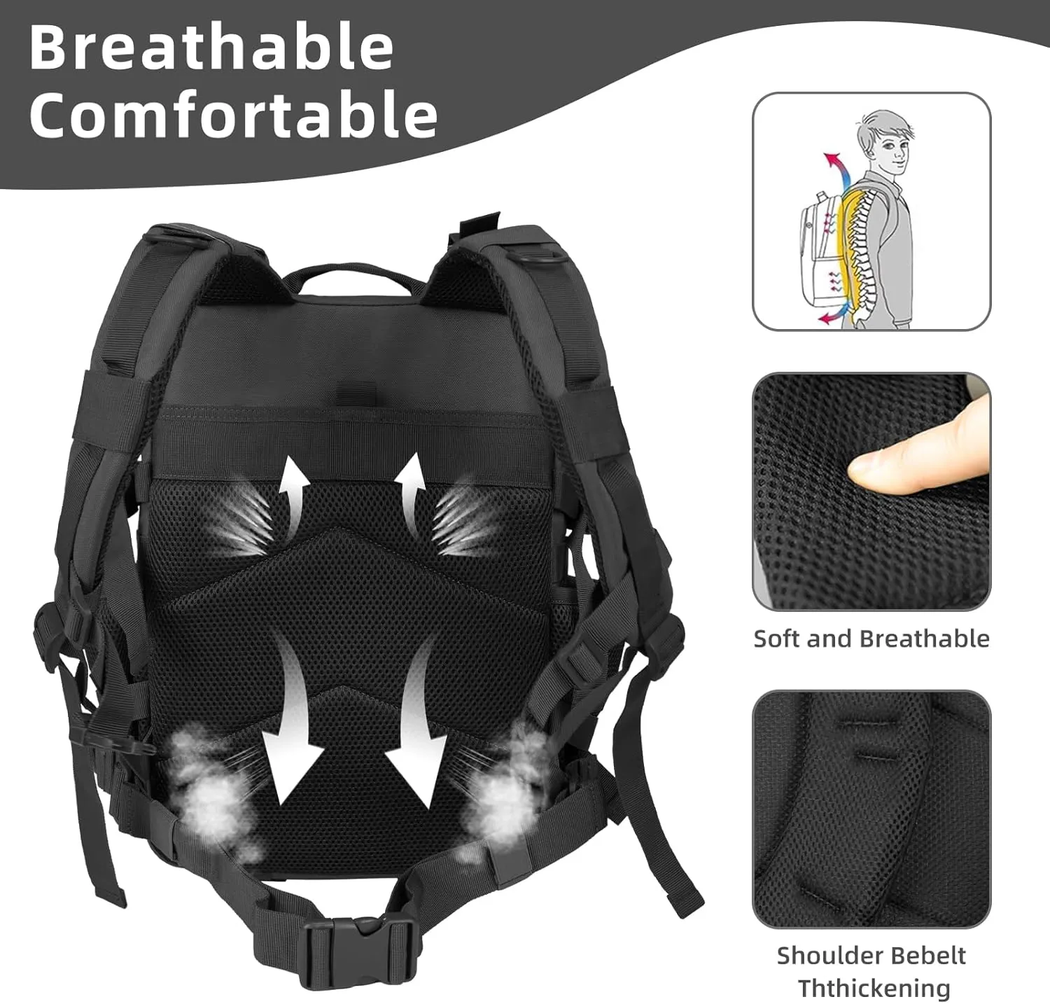 Small 25L Military Tactical Backpack For Men Woman Molle Army Pack Survival Bug Out Bag Hiking Rucksack Gym Backpacks With Bottle Holder Camping Outdoor Work Daypack Black