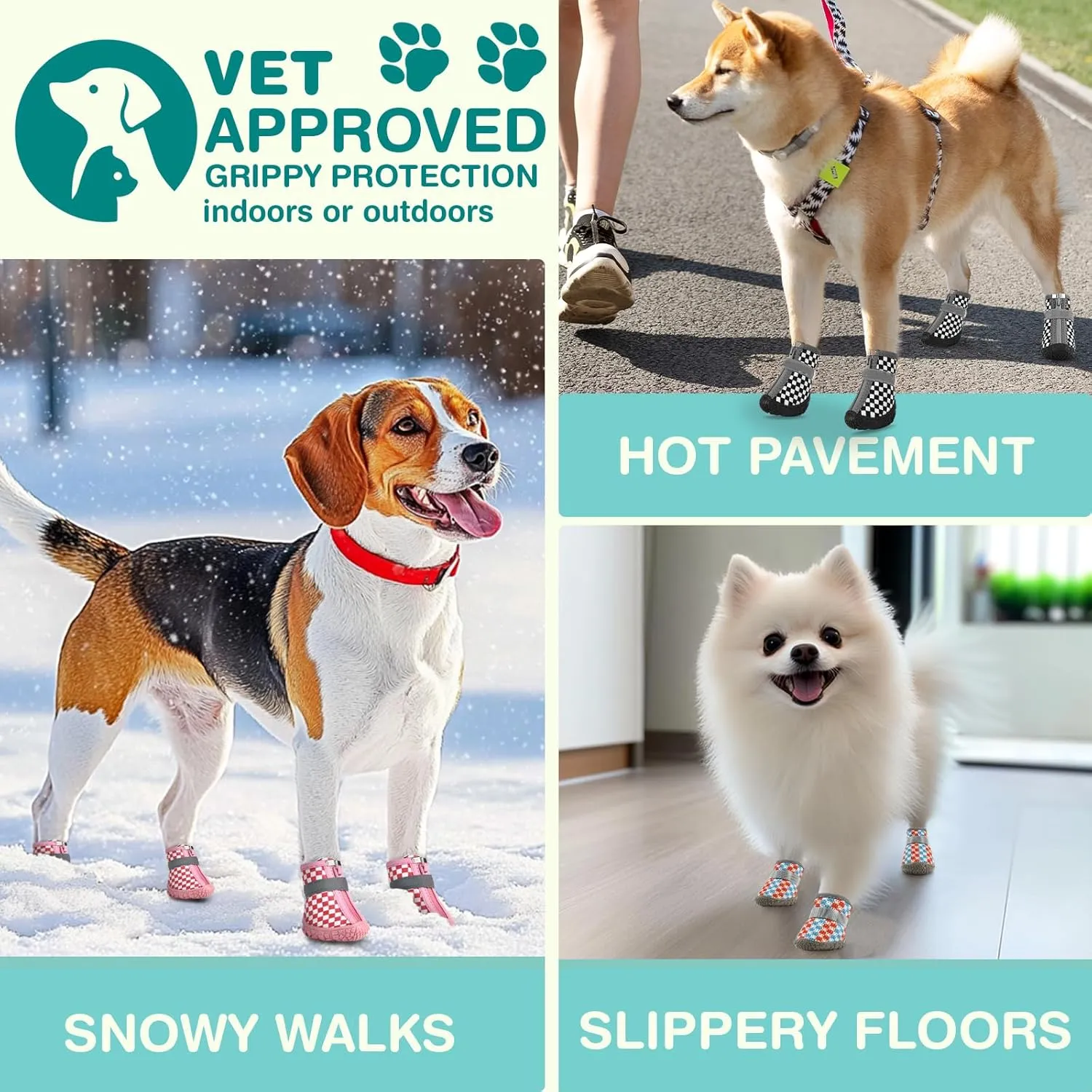 Small Dog Shoes, Waterproof Puppy Boots & Paw Protectors for Winter Snow, Summer Hot Pavement, Dog Booties with Anti-Slip Rubber Soles for Hardwood Floors Black & White Size 1