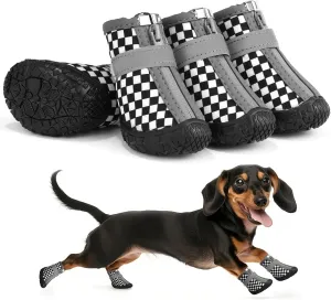 Small Dog Shoes, Waterproof Puppy Boots & Paw Protectors for Winter Snow, Summer Hot Pavement, Dog Booties with Anti-Slip Rubber Soles for Hardwood Floors Black & White Size 1