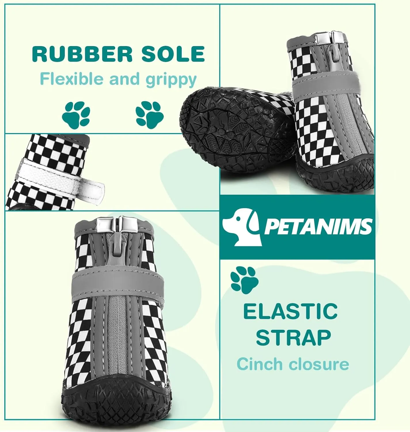 Small Dog Shoes, Waterproof Puppy Boots & Paw Protectors for Winter Snow, Summer Hot Pavement, Dog Booties with Anti-Slip Rubber Soles for Hardwood Floors Black & White Size 1