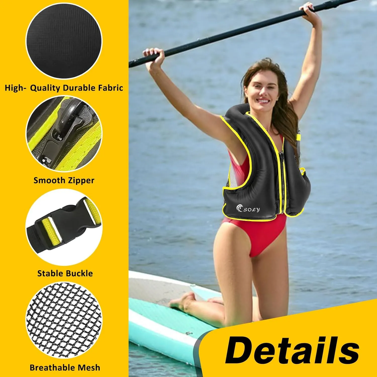 SOLY Inflatable Snorkel Vest for AdultsSnorkeling VestSnorkeling Vest for Kayaking Canoeing Water Sports Safety.