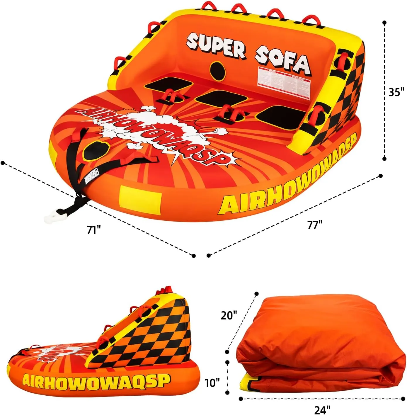 Super Sofa Towable Tubes for Boating 1-4 Person,Tubes for Boats,Inflatable Pull Boats/Boat Tube/Water Tube,Front&Back Tow Points with Heavy-Duty Thick Nylon Cover for Water Sports