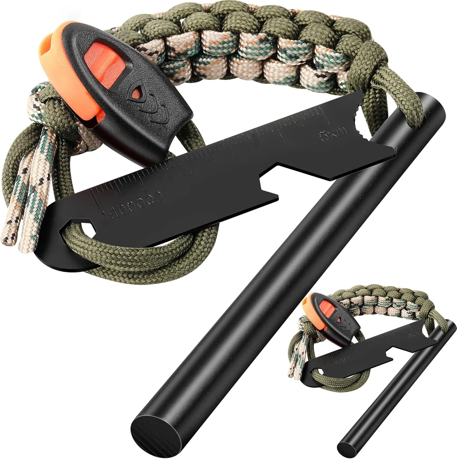 Survival Fire Starter, 4 Inch Ferro Rod, Flint Fire Starters for Hiking and Camping, Flint and Steel Survival Tool with Paracord and Emerge