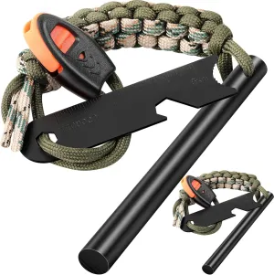 Survival Fire Starter, 4 Inch Ferro Rod, Flint Fire Starters for Hiking and Camping, Flint and Steel Survival Tool with Paracord and Emerge