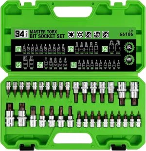 SWANLAKE 34PCS Master TORX Bit Socket Set, Premium S2 Alloy Steel, Solid Star & Tamper Proof T6 ~ T70
