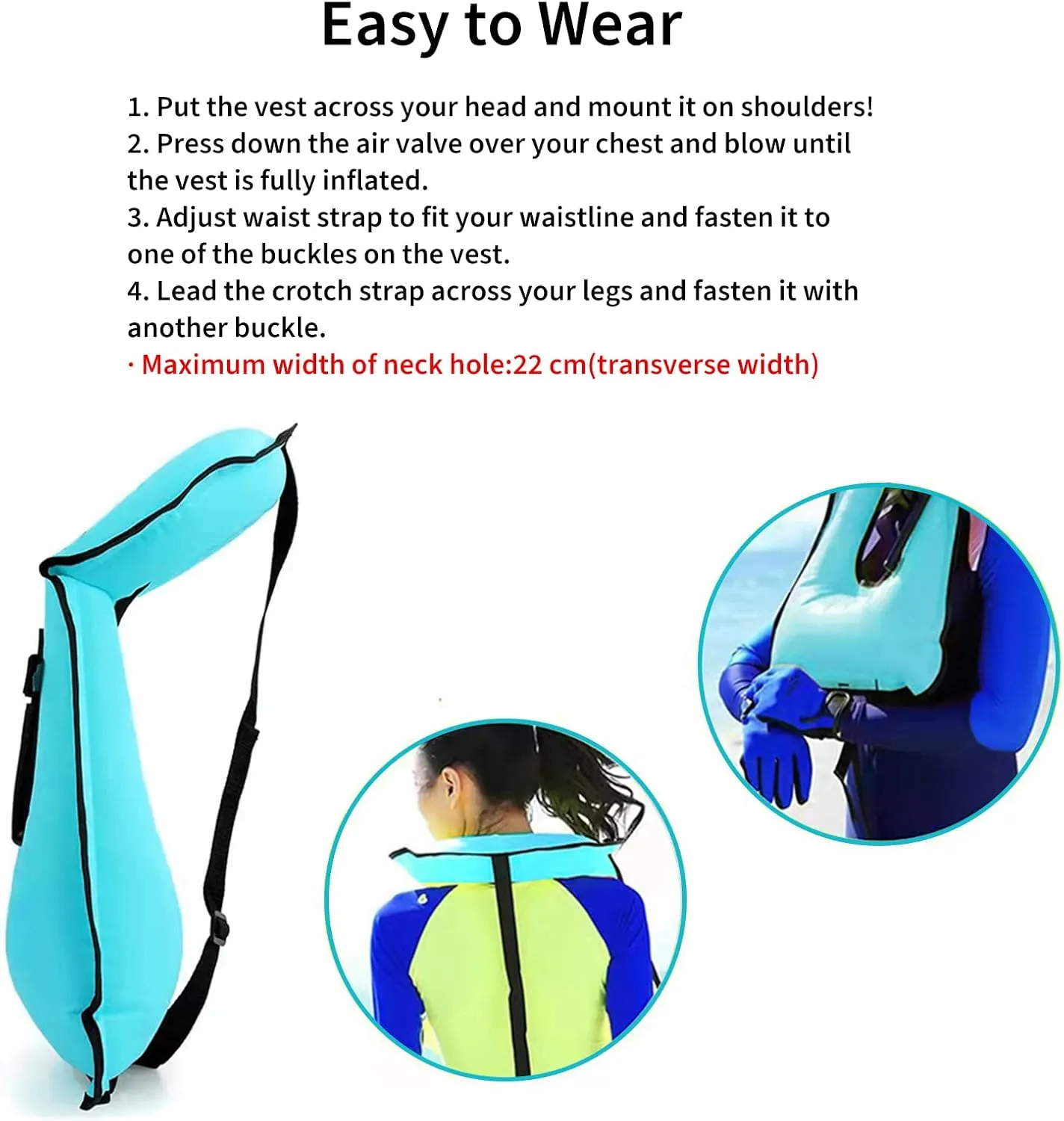 Swim Vest for Adults,Inflatable Buoyancy Vests-Portable Snorkel Vest for Diving Surfing Swimming Outdoor Water Sports