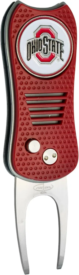 Team Golf NCAA Switchblade Divot Tool with Double-Sided Magnetic Ball Marker, Features Patented Single Prong Design, Causes Less Damage to Greens, Switchblade Mechanism