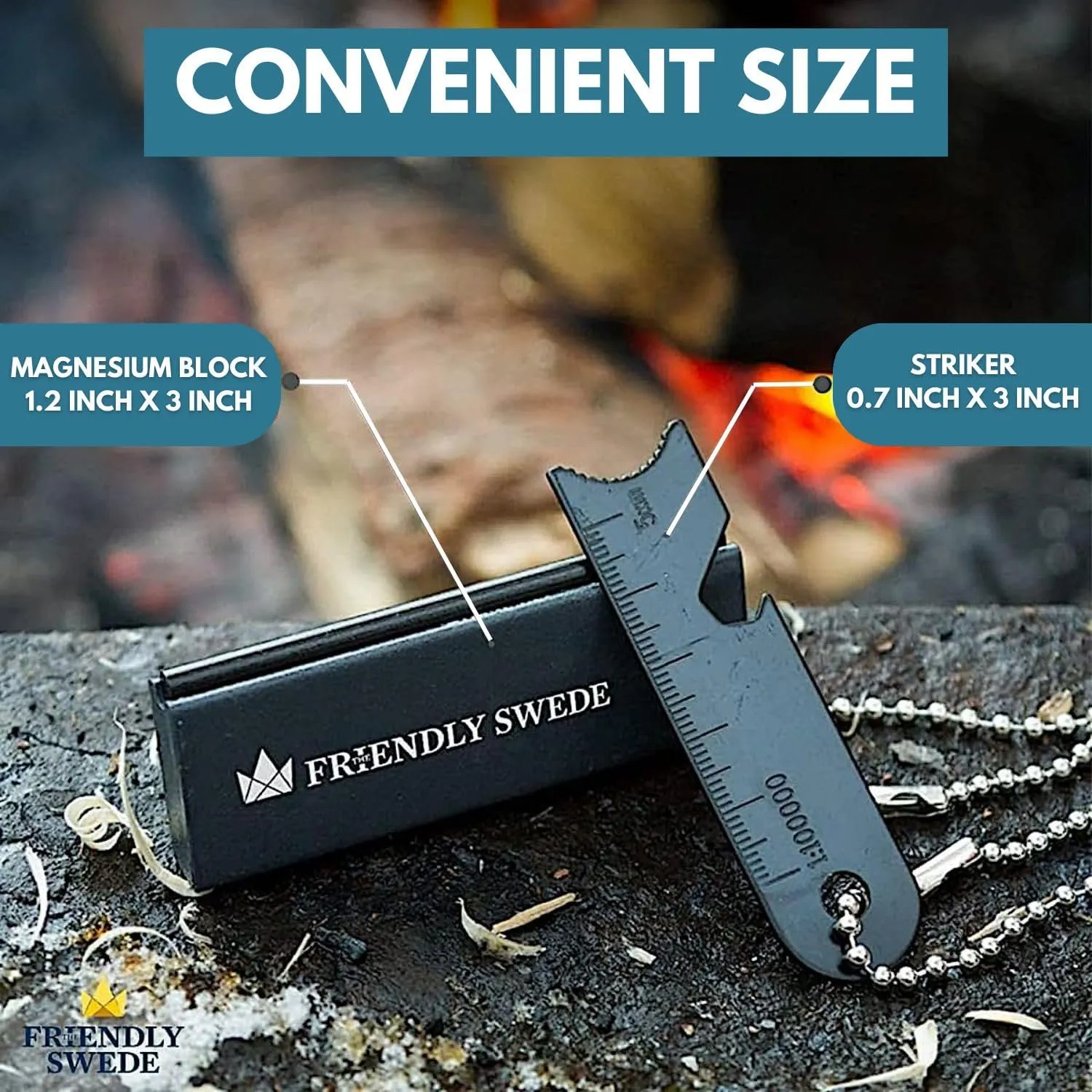 The Friendly Swede Magnesium Fire Starter Kit 3-Pack  Flint and Steel Fire Starter Survival Tool; Weatherproof Firestarter for Camping, Hiking & BBQs; Flint and Steel Magnesium Bar; 6-in-1 Striker