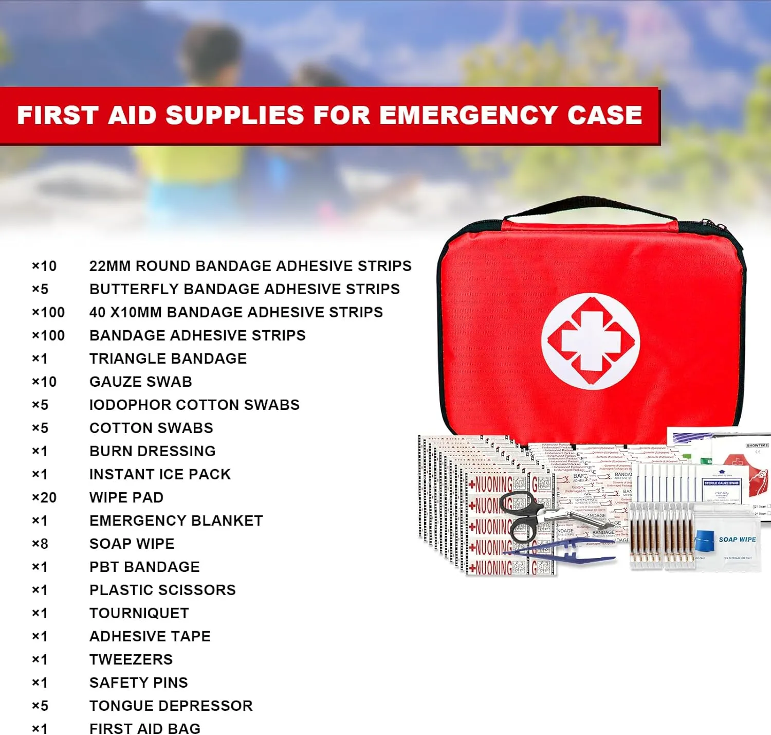 Travel-First Aid-Kit Car-Home 300PCS Survival-Kit Outdoor-Adventure - Small Portable Red Emergency Essential Sets Office Hiking Camping Business Public Must Have First Aid Gear Equipment 1st Aid