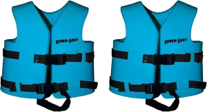 TRC Recreation Super Soft Child Size Medium Life Jacket USCG Approved Vinyl Coated Foam Vest for Swimming Pool and Beach Gear, 2 Pack, Marina Blue