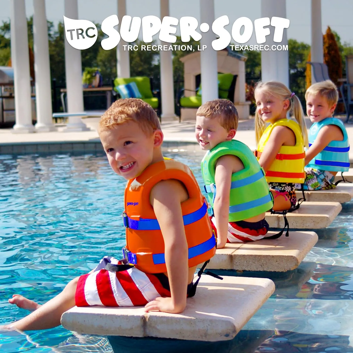 TRC Recreation Super Soft Child Size X Small Life Jacket USCG Approved Vinyl Coated Foam Swim Vest for Kids Swimming Pool and Beach Gear, Marina Blue