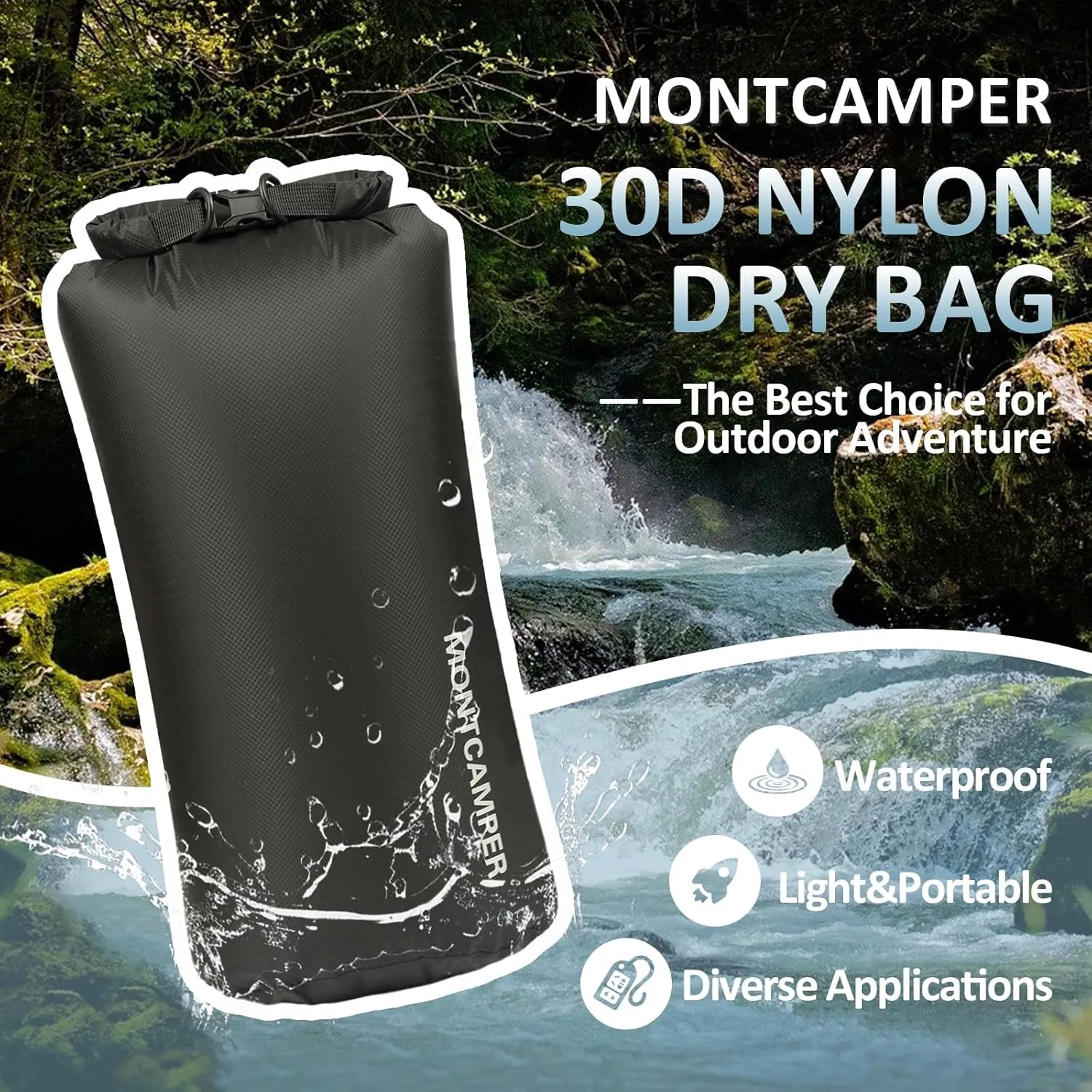 Upgraded 30D Nylon Waterproof Dry Bag-Extra Large Storage Sack for Hiking, Kayaking and Rafting-Roll Top Closure-Float on Water(20L/Black)