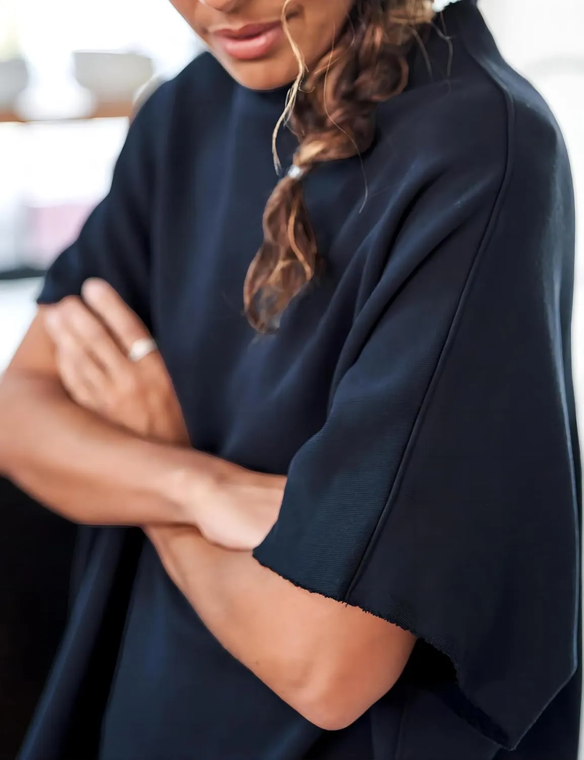 VAOYIU Women's Oversized Funnel Neck Tops 3/4 Batwing Sleeve Capelet Casual Travel Pullover Sweatshirts